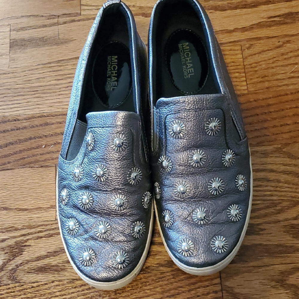Michael Kors Metallic Silver Studded Slip-On Sneakers